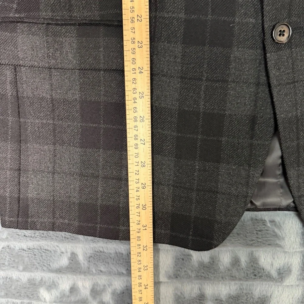 Lauren Ralph Lauren Mens 48R Wool Plaid Tuxedo Blazer Grey Satin Lapel Jacket